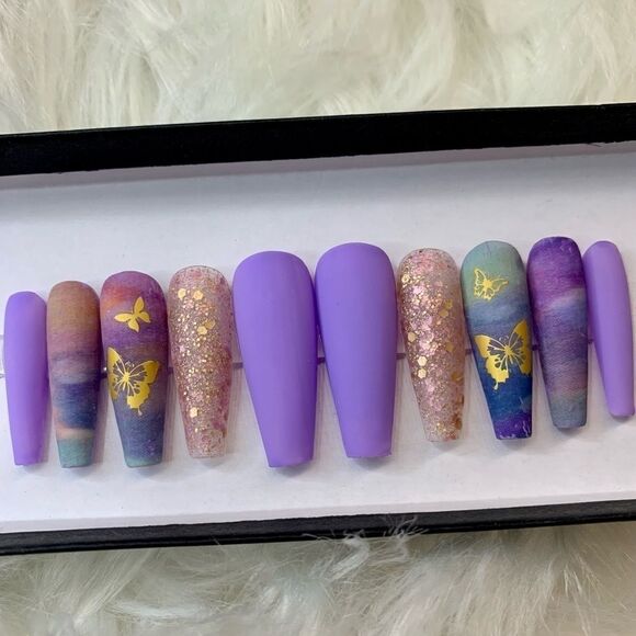 Golden Butterflies 🦋 Custom Press On Nails | High Quality Nails | Handmade - Picture 2 of 13